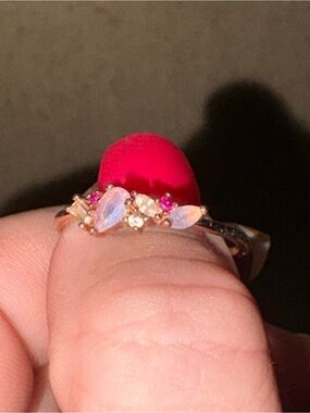 Delicate Gold Plated Silver Lavender Quartz & Pink Ruby Accent white topaz Ring